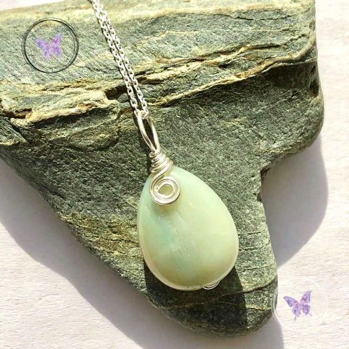 Amazonite Teardrop Silver Swirl Pendant